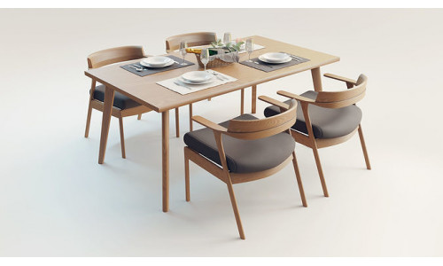 Wooden Dining Table and Chairs Set  3D model