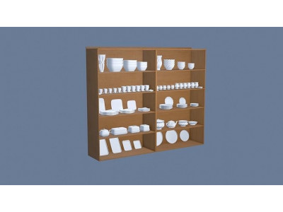 Wooden Display Cabinet with Porcelain Dish 3D model
