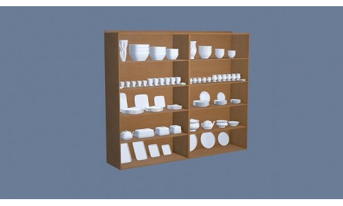 Wooden Display Cabinet with Porcelain Dish 3D model