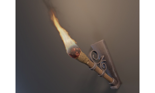 Wooden Torch with Holder and Fire Low-poly 3D model